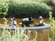 Carrying trash out by canoe.